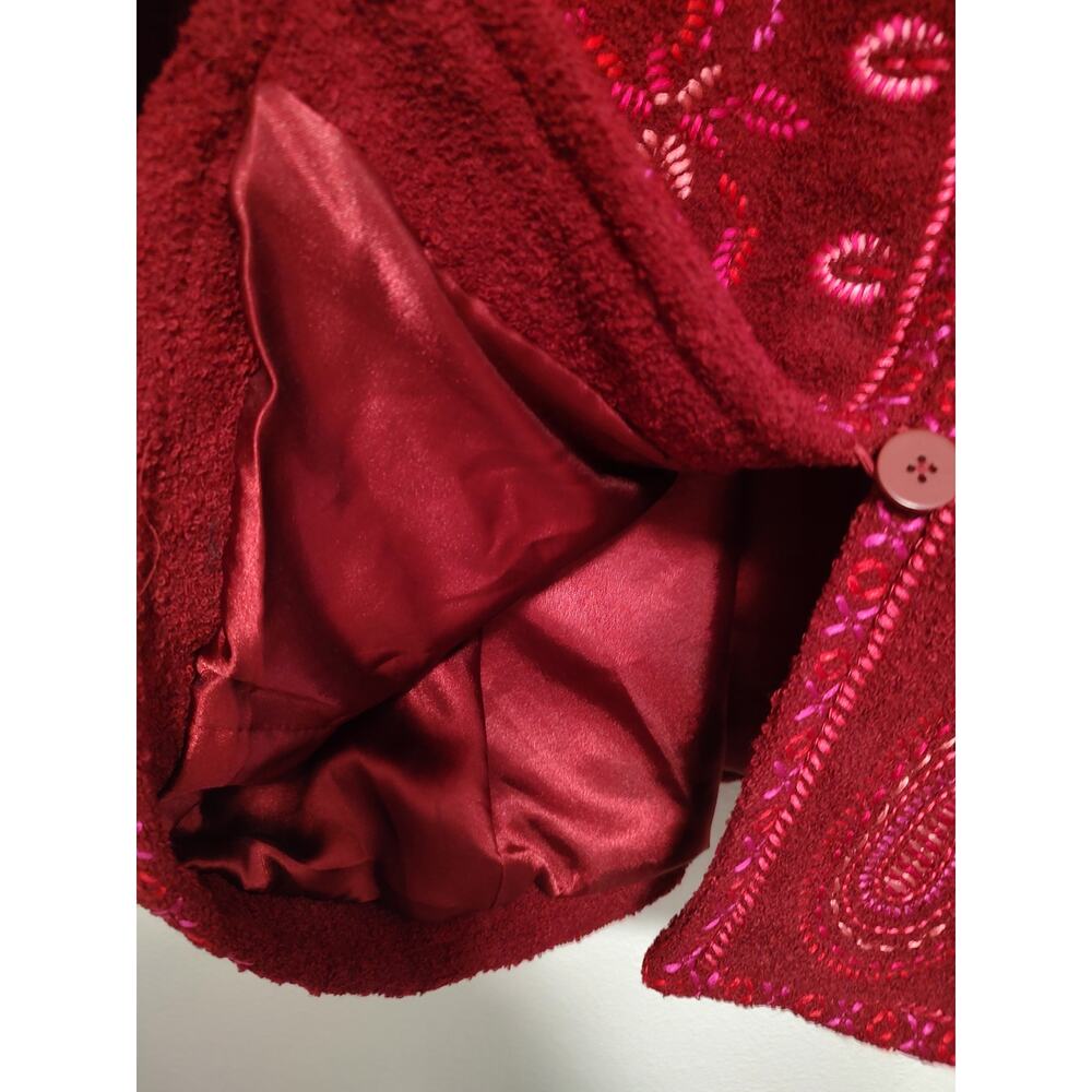 Linea by Louis Dell'Olio Red Raspberry Embroidered Wool Blend Button Up Coat 2X - Picture 10 of 10